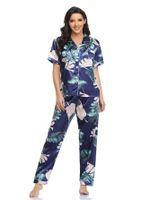 Women's Casual Leaves Flower Imitated Silk Polyester Pants Sets main image 3