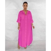 Women's Shirt Dress Casual Pocket Long Sleeve Solid Color Maxi Long Dress Street main image 4
