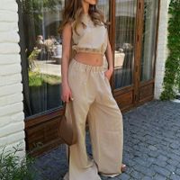 Women's Casual Solid Color Cotton And Linen Slit Pants Sets main image 4