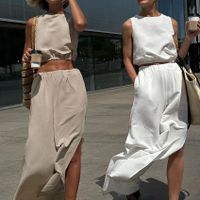 Women's Casual Solid Color Cotton And Linen Slit Pants Sets main image 3