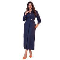 Women's Slit Dress Simple Style Turndown Slit Button Long Sleeve Solid Color Maxi Long Dress Daily main image 3