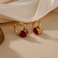1 Pair Elegant Roman Style Heart Shape Plating Inlay Copper Glass 18k Gold Plated Earrings main image 2