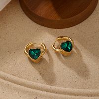 1 Pair Elegant Roman Style Heart Shape Plating Inlay Copper Glass 18k Gold Plated Earrings main image 3