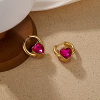 1 Pair Elegant Roman Style Heart Shape Plating Inlay Copper Glass 18k Gold Plated Earrings main image 5