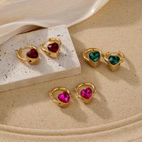 1 Pair Elegant Roman Style Heart Shape Plating Inlay Copper Glass 18k Gold Plated Earrings main image 4