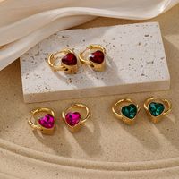 1 Pair Elegant Roman Style Heart Shape Plating Inlay Copper Glass 18k Gold Plated Earrings main image 1