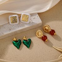 1 Pair Elegant Vintage Style Geometric Heart Shape Enamel Plating Copper 18k Gold Plated Ear Studs main image 3
