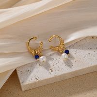 1 Pair Elegant Simple Style Roman Style Geometric Plating Inlay Copper Crystal Freshwater Pearl Zircon 18k Gold Plated Drop Earrings main image 2