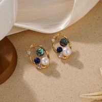 1 Pair Elegant Simple Style Roman Style Geometric Plating Inlay Copper Crystal Freshwater Pearl Zircon 18k Gold Plated Drop Earrings main image 5
