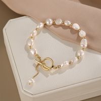 Vintage Style Simple Style Geometric Freshwater Pearl Copper Bracelets main image 3
