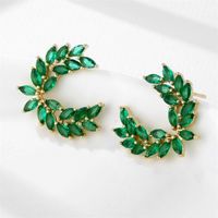 1 Pair Retro Simple Style Leaf Inlay Copper Zircon K Gold Plated Ear Studs main image 1