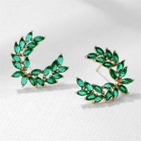 1 Pair Retro Simple Style Leaf Inlay Copper Zircon K Gold Plated Ear Studs main image 4