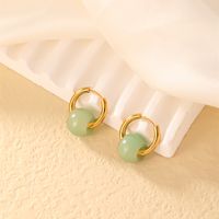 1 Pair Casual Simple Style Round Plating 304 Stainless Steel Natural Stone K Gold Plated Earrings main image 3