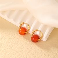 1 Pair Casual Simple Style Round Plating 304 Stainless Steel Natural Stone K Gold Plated Earrings main image 2