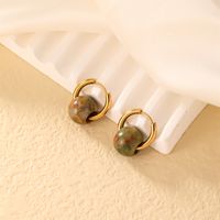 1 Pair Casual Simple Style Round Plating 304 Stainless Steel Natural Stone K Gold Plated Earrings main image 4
