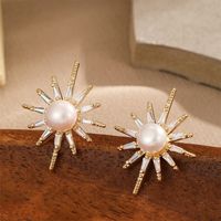1 Pair Vintage Style Simple Style Geometric Freshwater Pearl Copper Ear Studs main image 1
