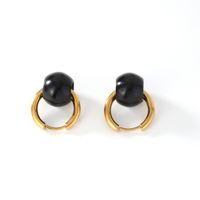 1 Pair Casual Simple Style Round Plating 304 Stainless Steel Natural Stone K Gold Plated Earrings sku image 1