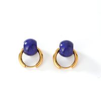 1 Pair Casual Simple Style Round Plating 304 Stainless Steel Natural Stone K Gold Plated Earrings sku image 2