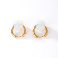 1 Pair Casual Simple Style Round Plating 304 Stainless Steel Natural Stone K Gold Plated Earrings sku image 8