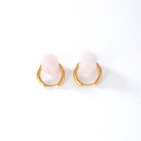 1 Pair Casual Simple Style Round Plating 304 Stainless Steel Natural Stone K Gold Plated Earrings sku image 10