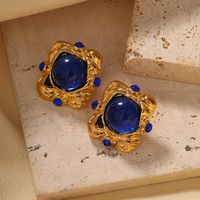 1 Pair Elegant Vintage Style Geometric Inlay Copper Glass Bead Ear Studs main image 4