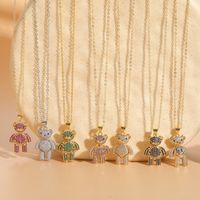 Casual Cute Streetwear Little Bear Brass 14k Gold Plated White Gold Plated Zircon Pendant Necklace In Bulk main image 1