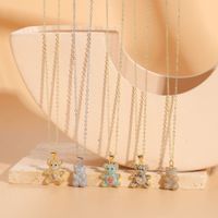 Casual Cute Streetwear Little Bear Brass 14k Gold Plated White Gold Plated Zircon Pendant Necklace In Bulk main image 4