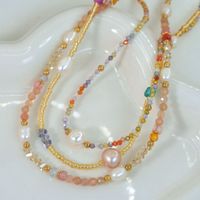 Simple Style Artistic Colorful Natural Stone Freshwater Pearl Titanium Steel Beaded Necklace main image 5