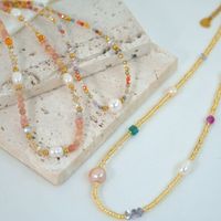 Simple Style Artistic Colorful Natural Stone Freshwater Pearl Titanium Steel Beaded Necklace main image 4