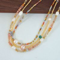 Simple Style Artistic Colorful Natural Stone Freshwater Pearl Titanium Steel Beaded Necklace main image 3