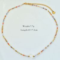 Simple Style Artistic Colorful Natural Stone Freshwater Pearl Titanium Steel Beaded Necklace sku image 1