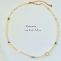 Simple Style Artistic Colorful Natural Stone Freshwater Pearl Titanium Steel Beaded Necklace sku image 2