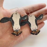 1 Pair Retro Rabbit Printing Wood Drop Earrings main image 2