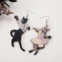 1 Pair Retro Rabbit Printing Wood Drop Earrings sku image 2