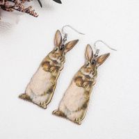 1 Pair Retro Rabbit Printing Wood Drop Earrings main image 3