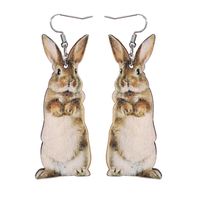 1 Pair Retro Rabbit Printing Wood Drop Earrings main image 4