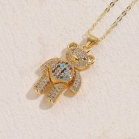 Casual Cute Streetwear Little Bear Brass 14k Gold Plated White Gold Plated Zircon Pendant Necklace In Bulk sku image 7