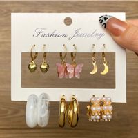 1 Set Retro Heart Shape Flower Inlay Alloy Resin Rhinestones Pearl Earrings sku image 17