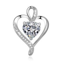 Simple Style Heart Shape Sterling Silver Inlay Zircon Charms Pendant Necklace sku image 1