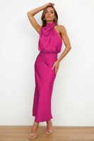 Women's Satin Dress Elegant High Neck Sleeveless Solid Color Midi Dress Banquet main image 5