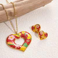 304 Stainless Steel Gold Plated Artistic Streetwear Enamel Color Block Heart Shape Earrings Necklace sku image 2