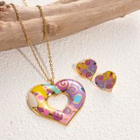 304 Stainless Steel Gold Plated Artistic Streetwear Enamel Color Block Heart Shape Earrings Necklace sku image 1