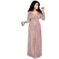 Women's Swing Dress Elegant V Neck Long Sleeve Solid Color Maxi Long Dress Banquet main image 4