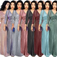 Women's Swing Dress Elegant V Neck Long Sleeve Solid Color Maxi Long Dress Banquet main image 2