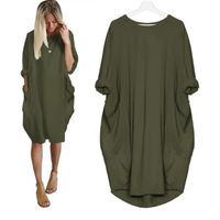 Women's T Shirt Dress Casual Round Neck Long Sleeve Solid Color Knee-length Daily main image 4