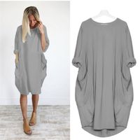 Women's T Shirt Dress Casual Round Neck Long Sleeve Solid Color Knee-length Daily main image 2