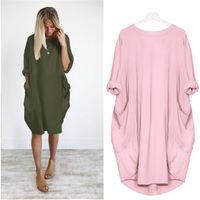 Women's T Shirt Dress Casual Round Neck Long Sleeve Solid Color Knee-length Daily main image 3