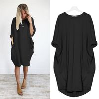 Women's T Shirt Dress Casual Round Neck Long Sleeve Solid Color Knee-length Daily main image 1