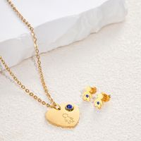 304 Stainless Steel Gold Plated Cute Simple Style Plating Inlay Human Heart Shape Zircon Earrings Necklace main image 3