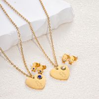 304 Stainless Steel Gold Plated Cute Simple Style Plating Inlay Human Heart Shape Zircon Earrings Necklace main image 1